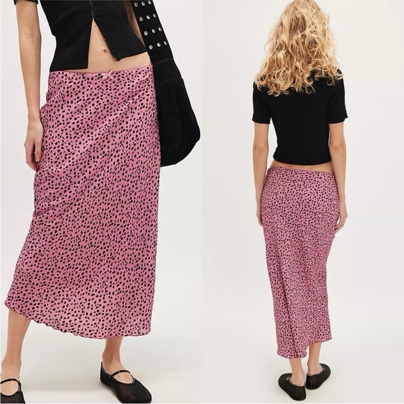Free People Remi Cheetah Print Chiffon Midi Skirt Pink Brown Medium - Picture 1 of 8